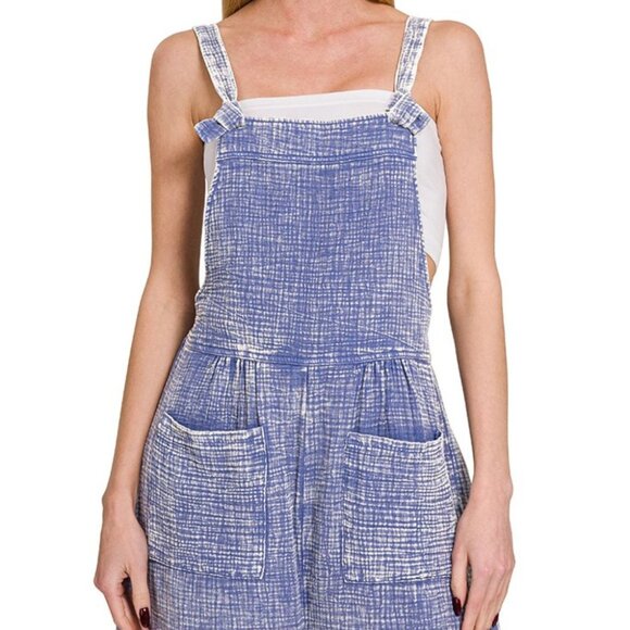 Zenana Pants - Zenana Woven Double Gauze Acid Washed Romper
